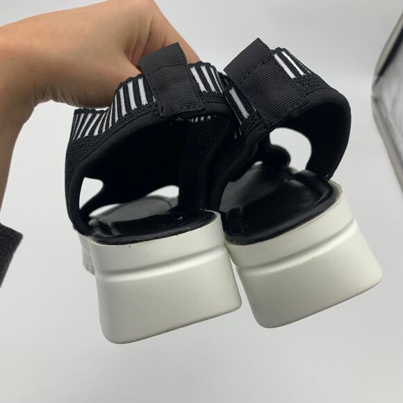 Black Sandals Women Size 8 Summer Shoes Peep Toe - Picture 5 of 10